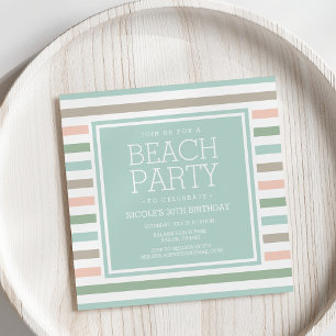 Seaside Pastel Stripe Beach Party Invitation