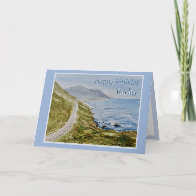 Seaside Personalize Name Birthday Greetings Card (Front)