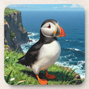Seaside Puffin Illustration   Coaster
