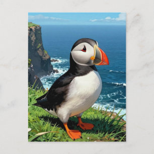 Seaside Puffin Illustration Keeping in Touch Postcard