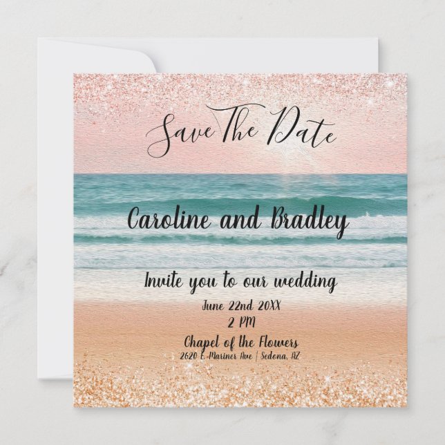 Seaside Romance: Elegant Beach Save The Date (Front)