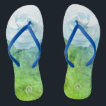 Seaside Rose Flip Flops<br><div class="desc">A single white rose amidst a serene and refreshing watercolor backdrop.</div>