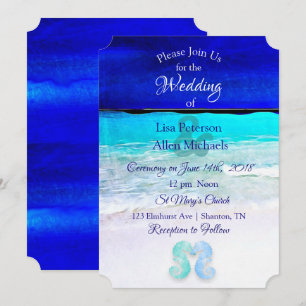 Seaside Seahorses Blue Beach Invitations de mariag
