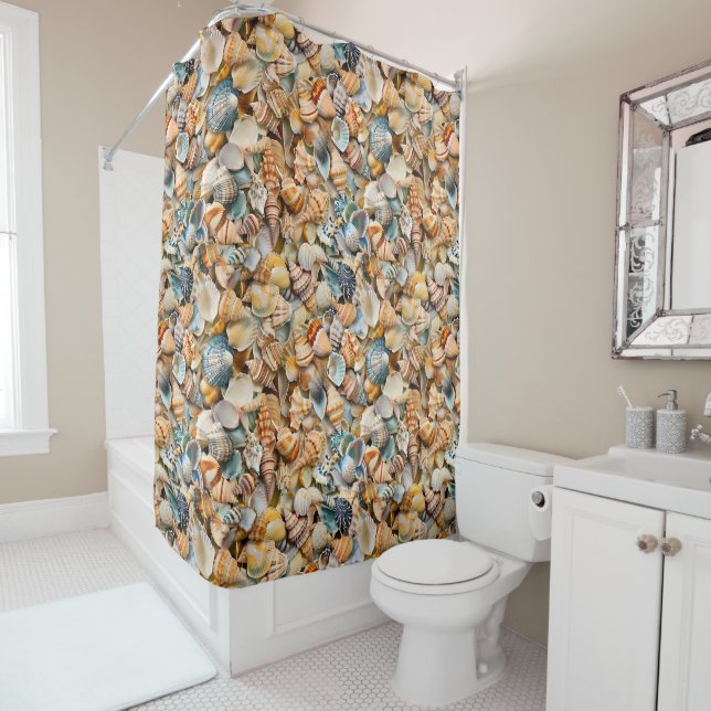 Seaside Seashells Shower Curtain (In Situ)