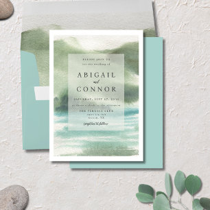 Seaside Serenity Blue Green Cream Invitation