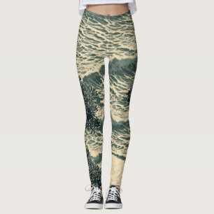 Seaside Serenity: Lino Cut Artwork Leggings