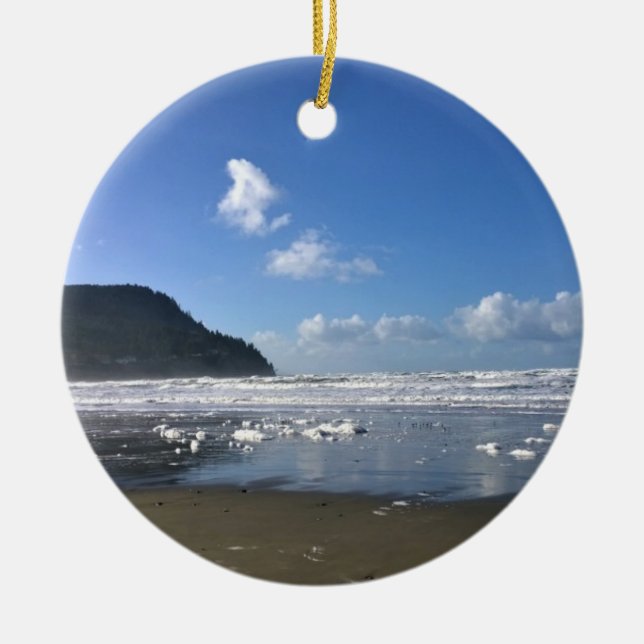 Seaside Shore in Winter Ceramic Ornament (Front)