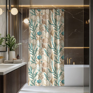 Seaside Shower Curtain Ivory and Blue Coastal Vibe