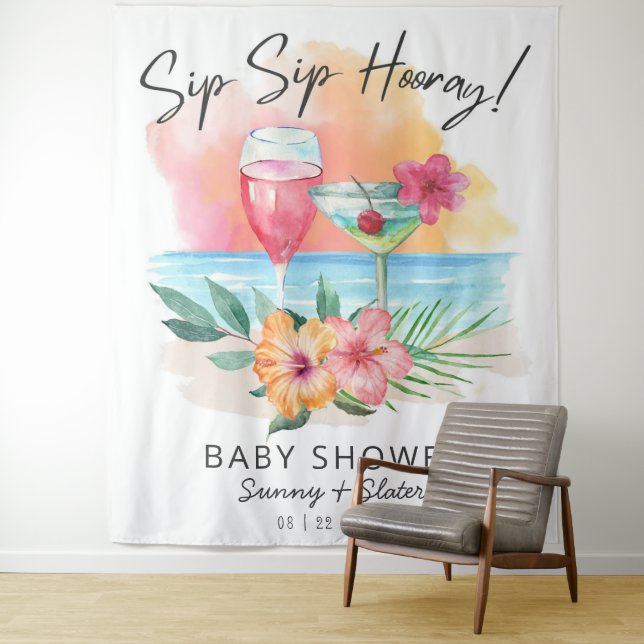Seaside Sippin' | Tropical Beach Baby Shower  Tapestry (In Situ)