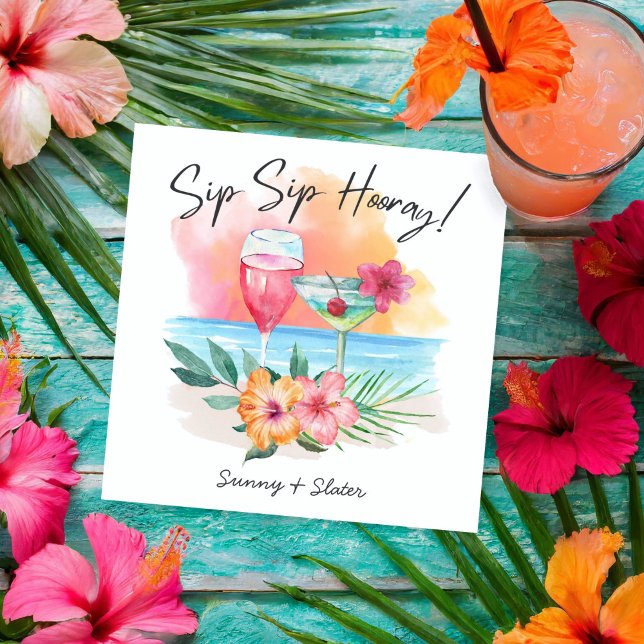 Seaside Sippin' | Tropical Beach Sip Sip Hooray Napkin (Creator Uploaded)