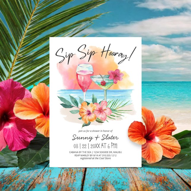 Seaside Sippin' | Tropical Sip Sip Hooray Shower Invitation (Creator Uploaded)