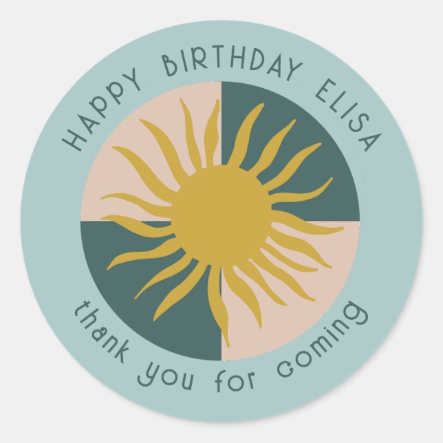 Seaside Soiree BIRTHDAY Modern Cute CUSTOM Classic Round Sticker (Front)