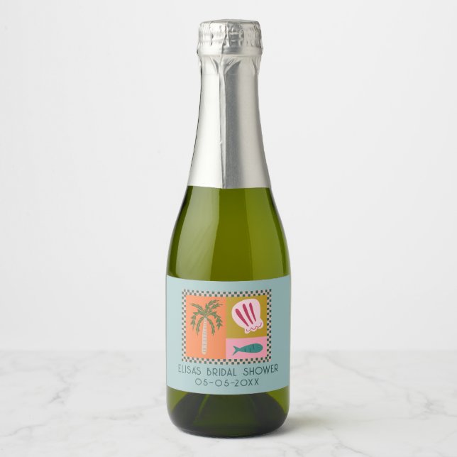 Seaside Soiree Bridal Shower Modern Cute CUSTOM Sparkling Wine Label (Front)