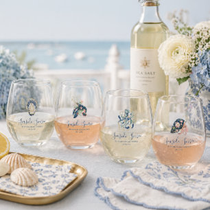 Seaside Soirée Coastal Bridal Shower Stemless Wine Glass