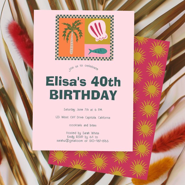 Seaside Soiree  Modern Cute CUSTOM Birthday Party Invitation (Seaside Soiree Modern Cute CUSTOM Birthday Party Invitation
)