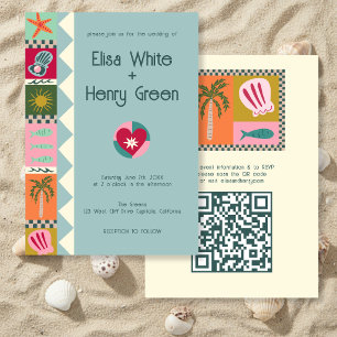 Seaside Soiree Modern Cute CUSTOM QR Wedding Invitation
