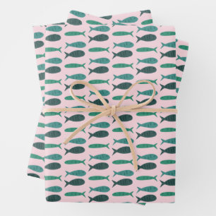 Seaside Soiree Three Fishes Modern Cute CUSTOM Wrapping Paper Sheet
