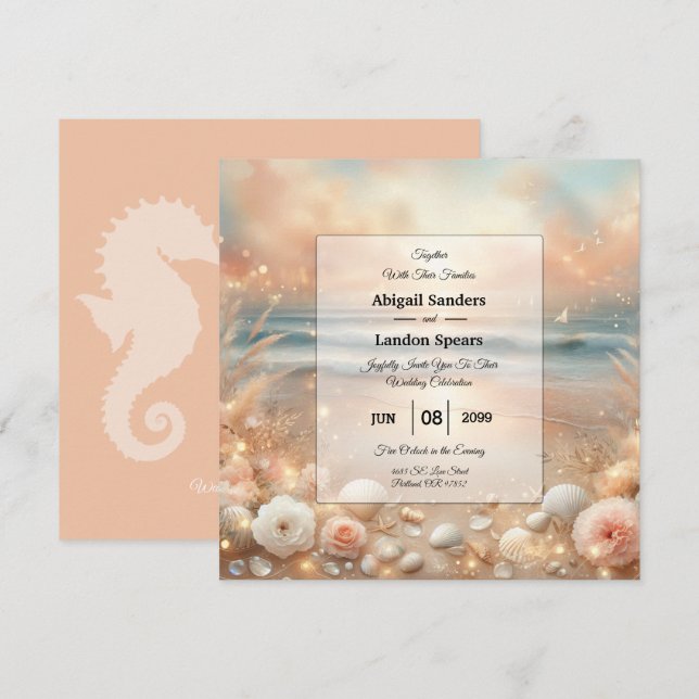 Seaside Sparkle and Sunset Dreams Wedding Invitation (Front/Back)