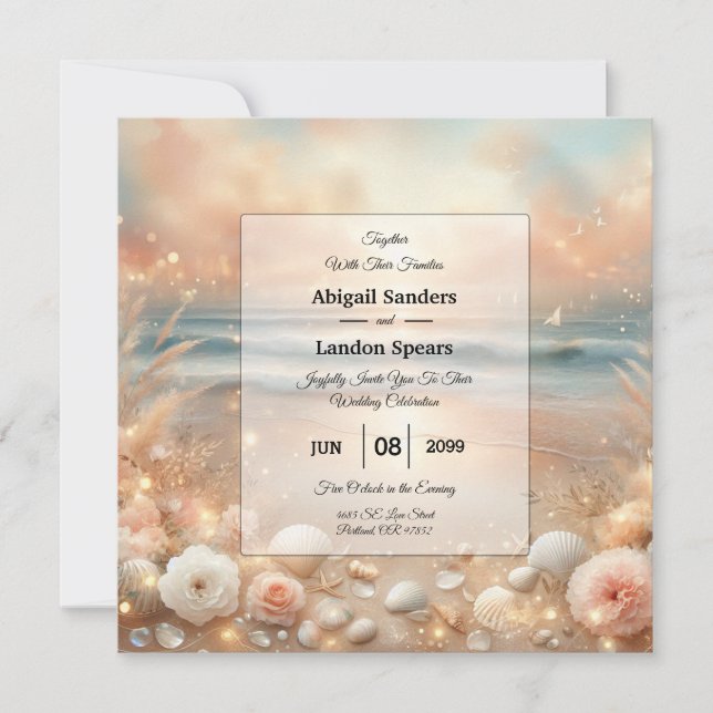 Seaside Sparkle and Sunset Dreams Wedding Invitation (Front)