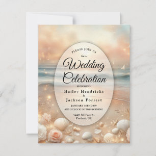 Seaside Sparkle and Sunset Dreams Wedding Invitation