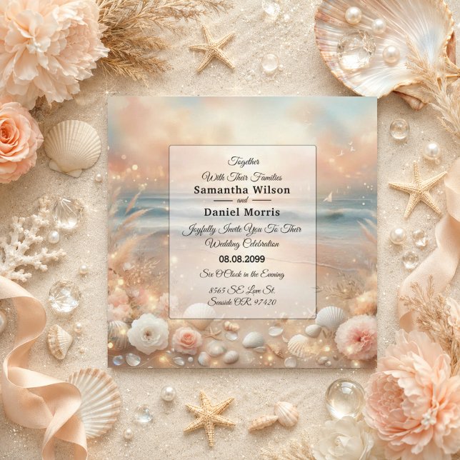 Seaside Sparkle and Sunset Dreams Wedding Invitation (Creator Uploaded)