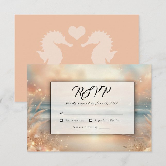 Seaside Sparkle and Sunset Dreams Wedding RSVP Card (Front/Back)