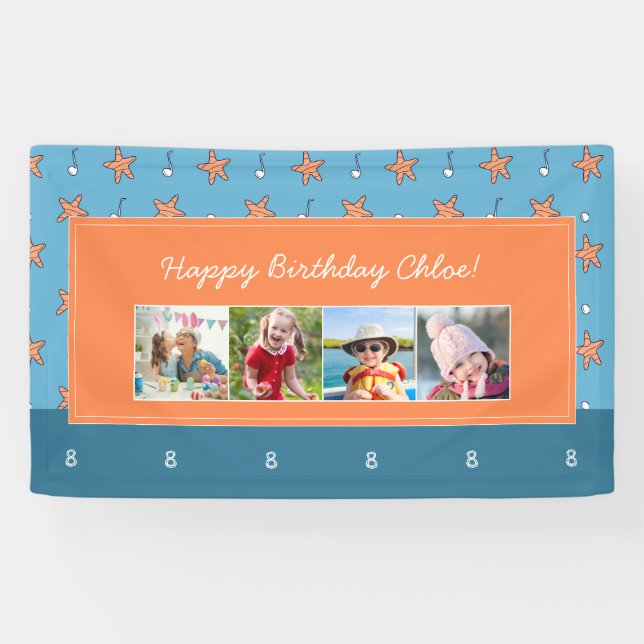 Seaside Stars and Music Notes Happy Birthday Photo Banner (Horizontal)