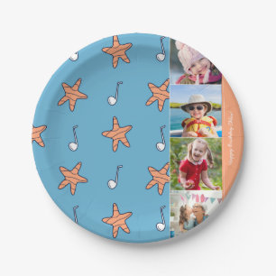 Seaside Stars and Music Notes Happy Birthday Photo Paper Plate