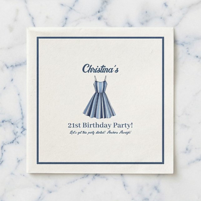 Seaside Stripes Celebration Birthday    Napkin (Anchors Aweigh To New Memories)