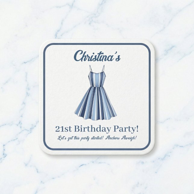 Seaside Stripes Celebration  Square Paper Coaster (Your party needs these coasters.)