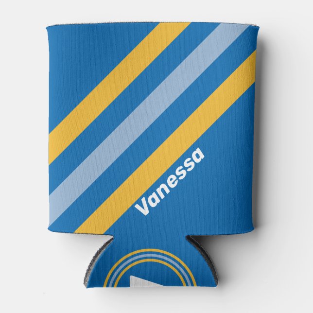 Seaside Stripes with Name Can Cooler (Front)