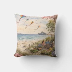 Seaside Summer Garden – Coastal Beach, Colourful K Throw Pillow