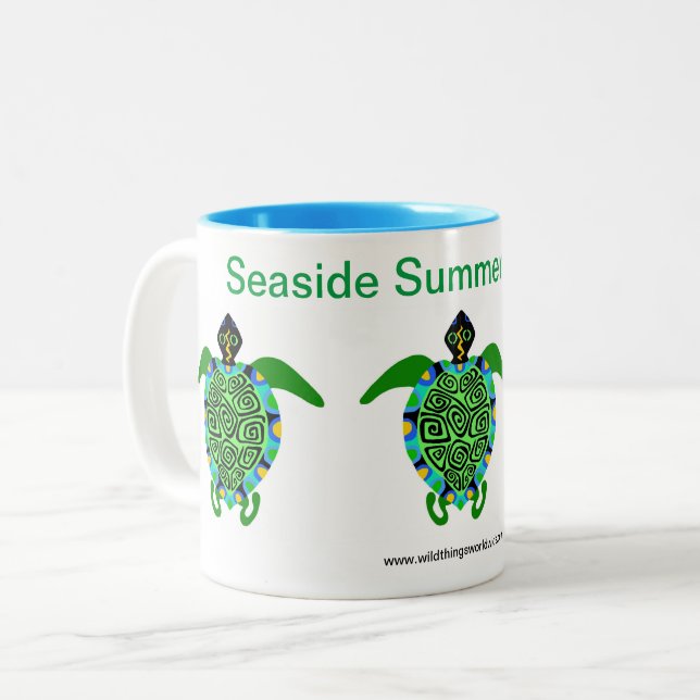 Seaside Summer Holiday - Sea Turtles Two-Tone Coffee Mug (Front Left)