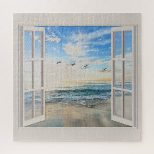 Seaside sunrise through the Window Jigsaw Puzzle