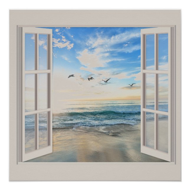 Seaside sunrise through the Window Poster (Front)