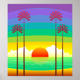 Seaside Sunrise Vintage Art Poster