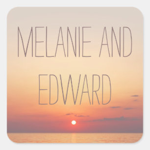 Seaside Sunset Wedding Square Sticker