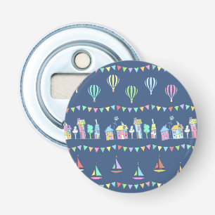Seaside Town Sail Boats and Bunting Pattern Blue Bottle Opener