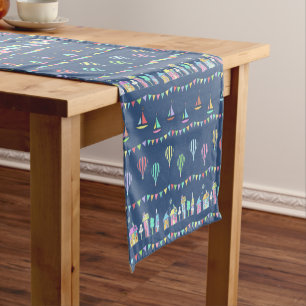 Seaside Town Sail Boats and Bunting Pattern Blue Short Table Runner