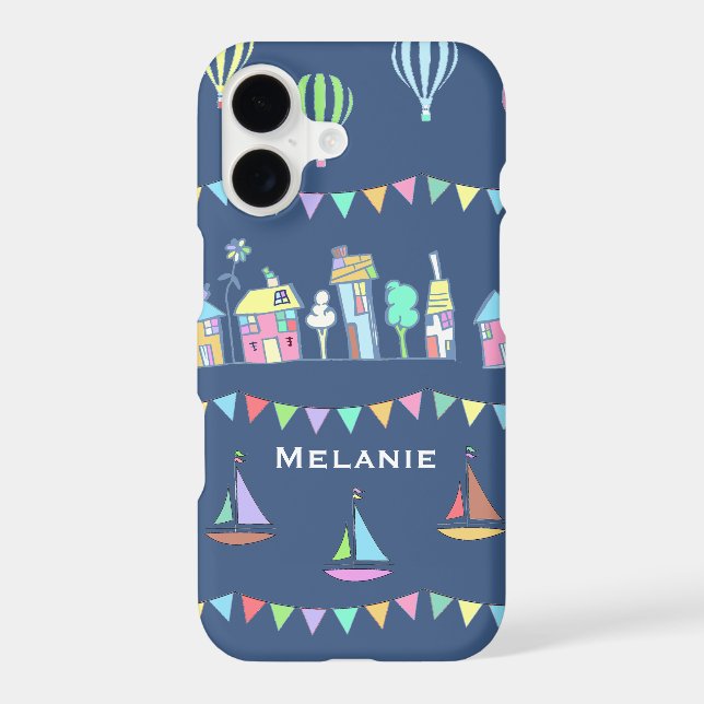 Seaside Town Sail Boats and Bunting Personalised (Back)