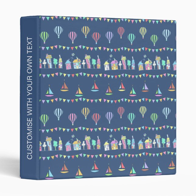 Seaside Town Sail Boats and Bunting Personalised Binder (Front/Spine)