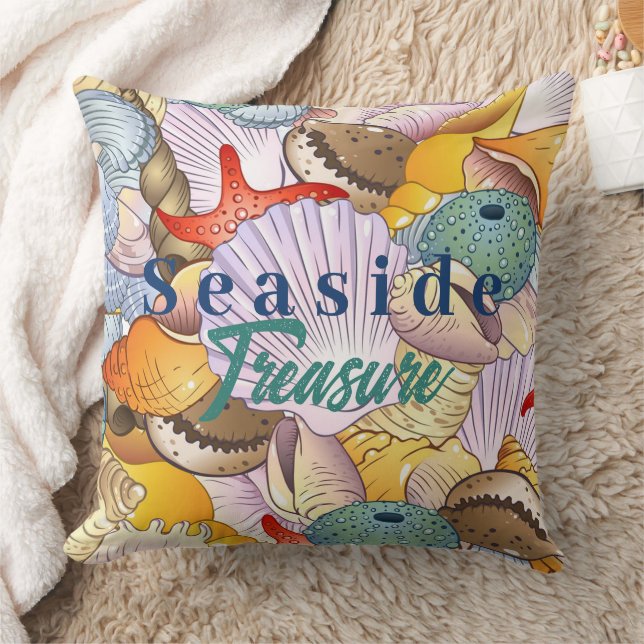  Seaside Treasure Marine Life Decorative Seashells Throw Pillow (Blanket)