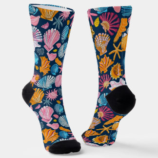 Seaside Treasures - Vibrant Seashell Pattern  Socks