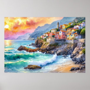 Seaside Village Art Poster