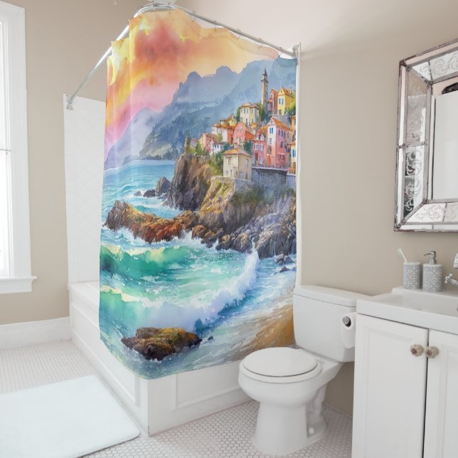 Seaside Village Shower Curtain (In Situ)