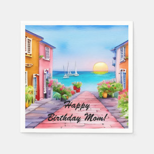 Seaside Village Watercolor Custom Party  Napkin