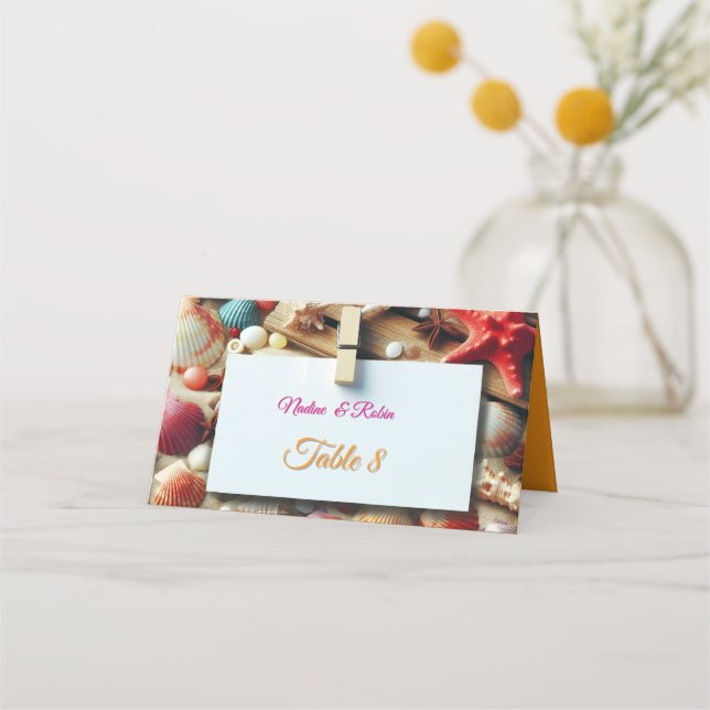 Seaside Wedding Celebrations on the Beach Place Card (Front)