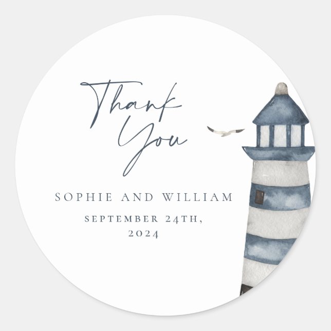 Seaside Wedding Thank You  Classic Round Sticker (Front)