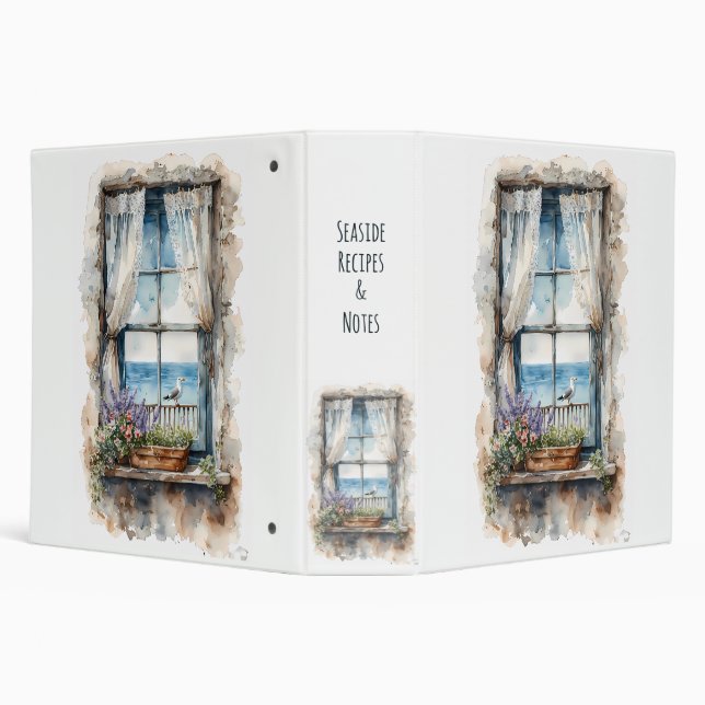 Seaside Window View Watercolor Coastal Scene Binder (Background)