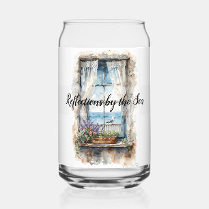Seaside Window View Watercolor Coastal Scene Can Glass